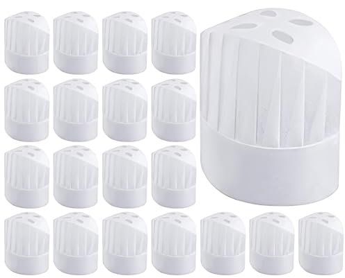 20 Piezas Gorros de Cocinero Desechables, Gorro de Chef Ajustable de 9 Pulgadas Set de Gorro de Chef no Tejido para Cocina Hogar Restaurante Catering Cocina Fiesta