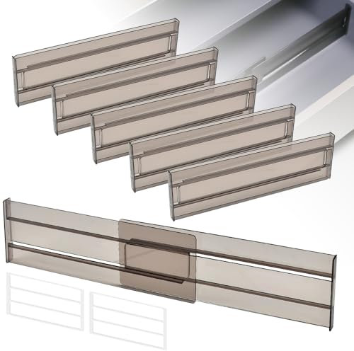 HAOMEEDUO Kunststoff Schubladentrenner Schubladeneinsatz Verstellbare Schubladenteiler Transparente Schubladen Trenner Schubladen Trennsystem für tiefe Schubladen (27.5-52cm Einstellbar,6er-Pack)