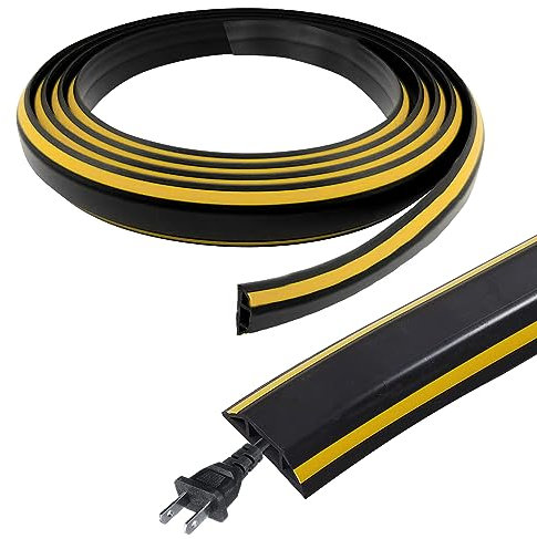 300 cm Canaleta Cables Suelo, Protector de Cables para Suelo PVC Flexible, Negro Adhesiva Semicírculo Canaleta Pasacables para el Almacén, Oficina, Lugar de Trabajo, Hogar, Conciertos