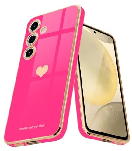 Teageo Coque pour Samsung Galaxy S24 5G, Jolie Coque de téléphone pour Filles, Luxueuse Protection d'appareil Photo à Paillettes galvanisées, Coque résistante aux Chocs pour S24 5G, Rose Rouge