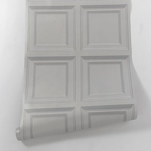 Snewvie Grey 3D Effect Wood Wallpaper Wooden Panel Frame Realistic Textured Retro Embossed Tartan Wallpaper for Living Room Feature Wall Bedroom 1Roll