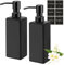 Black Soap Dispensers - 2Pcs 350ml Glass Shampoo & Conditioner Dispenser Square Hand Soap Dispenser with Stainless Steel Pump & Stickers Refillable Shower/Dish Soap Bottle for Kitchen Bathroom Laundry