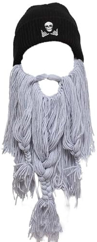 WUODHTW Kreative Barbar-Mütze, lustige Beanie-Mütze, handgefertigt, gestrickt, warm, Wintermütze, Skimaske, Cosplay-Kostüm, hellgrau, Einheitsgröße