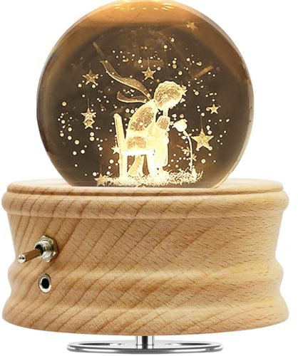 ETDEUH Kristallkugel Spieluhr, Hölzerne Spieluhr mit Projektionsfunktion, 360° Rotierende Drehbar Holzsockel, 3D K9 Glas, Geschenke für Frauen Mama Geburtstagsgeschenk Valentinstag