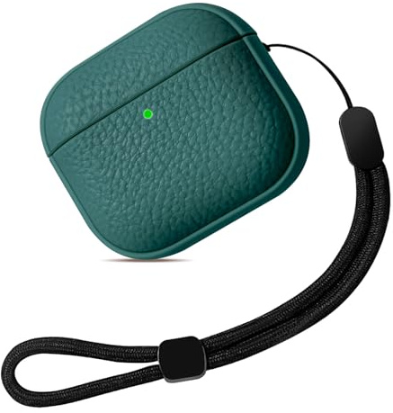 Teyomi Funda Compatible con AirPods 4 con Correa de Mano, Funda Protectora para Airpods 4, TPU Diseño de Textura para Airpods 4 Case, Soporta Carga inalámbrica (Verde Oscuro)
