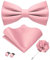 JEMYGINS Herren Matte Einfarbige Fliege mit Taschentuch Manschettenknöpfen und Ansteckblume Set hellrosa