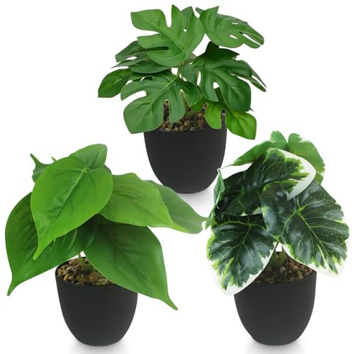 INSANYJ Plantas Artificiales, 3 Piezas Verde Monstera Plantas Artificiales Decorativas Colgantes Planta Falsa Adecuada para Decoracion Hogar Sala de Estar Baño Jardín Oficina
