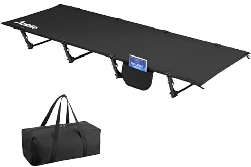 Anbte Lit de Camping Pliant 191×70×20 cm Barres en Aluminium, Noir | Tissu 600D Oxford, Charge 125 kg, Montage Facile avec Pince Latérale, Lit de Camp avec Sac, pour Camping, Plage, Jardin