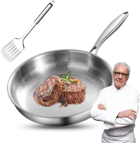 WANWEN Poêle en titane avec couvercle, poêle en titane pur pour la cuisson, naturellement antiadhésives pour toutes les plaques de cuisson (no lid,26cm)