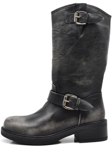 IF Fashion Scarpe Stivali da Donna Al Polpaccio Biker Motociclista Con Fibbie Cinturino Anfibi MP730
