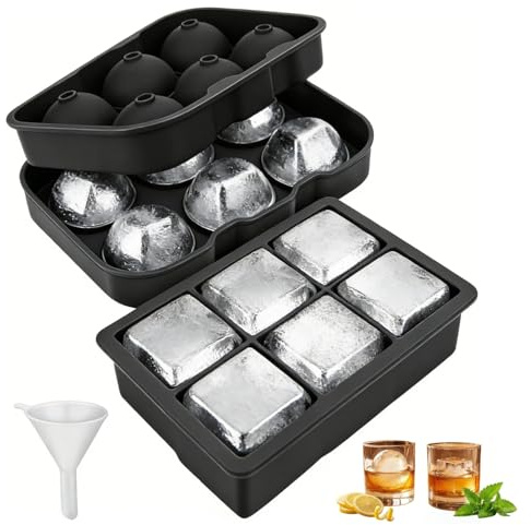 2 Stück Eiswürfelformen,Silikon Eiswürfelbehälter mit Deckel,große Eiswürfel & runde Eisform mit Trichter,BPA-frei,Frei von Blasen,Eiswürfelform, geeignet für Whisky,Cocktails und Getränke