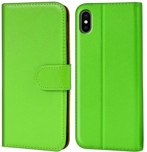 Verco iPhone XS Hülle, Handyhülle für iPhone X/XS Tasche PU Leder Flip Case Brieftasche - Grün