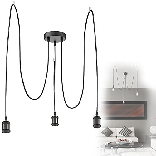 Hängelampe Vintage Stahl Industrie Design Hängeleuchte Küche Esszimmerlampe (Küchenlampe, 3 Flammig, Pendellampe, Retro, Höhe 100 cm, Schwarz, E27 Fassung)
