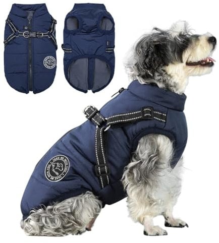 Savlot Hundejacke Winterweste Jacken Hundemantel Hundepullover Haustier Skifahren Kostüm Ärmellose Baumwolle Gepolsterte Weste Mit Brustgurt Gurt - Dunkelblau, XL
