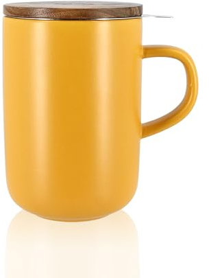 OGO LIVING – tisanière Juliet 475 ml – Idéale pour le thé et la tisane – Mug à thé en grès et couvercle en bois d’acacia - jaune - 7912030