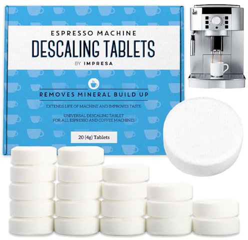IMPRESA [20 Pack] Espresso Machine Descaler Tablets to Remove Mineral Build Up - Descaling Tablets intended for Breville, Jura, Miele, and Other Espresso Makers - Descale Espresso Cleaning Tablets