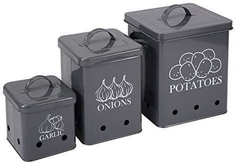 Xbopetda Récipient de conservation alimentaire pour pommes de terre, oignons et ail, ensembles de boîtes pour comptoir de cuisine, pots de rangement ronds pour légumes, bocaux de rangement de cuisine