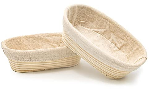 Set of 2 9.7 Inch Oval Rattan Bread Dough Sourdough Proofing Baskets with Fabric Liners by Blue ridge Basket Company