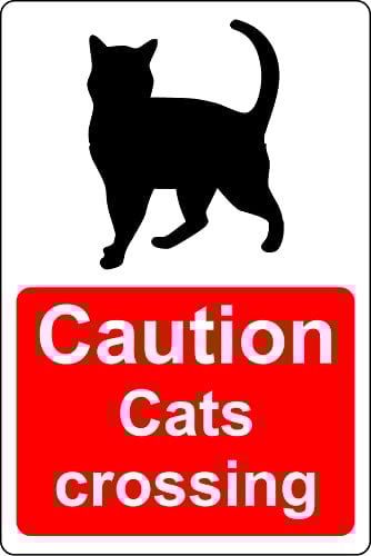 Caution cats crossing road Pet Safety sign - 1mm Plastic sign (300mm x 200mm)