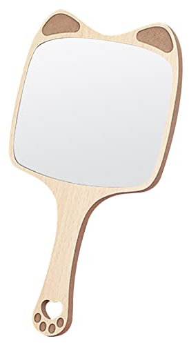 Cdemiy Handspiegel mit Griff, Handspiegel Holz, Multifunktion Friseurspiegel Reisespiegel, für Tägliche Damen Make-up, Haare schneiden, Rasieren, Gesichtspflege (Quadrat)