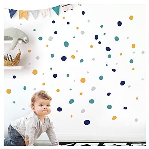 Little Deco Wandtattoo Tupfen für Kinderzimmer 92 Stück Wandsticker für Babyzimmer Klebepunkte Dots in Blau Mint Gelb Set selbstklebend Wandaufkleber DL925-14