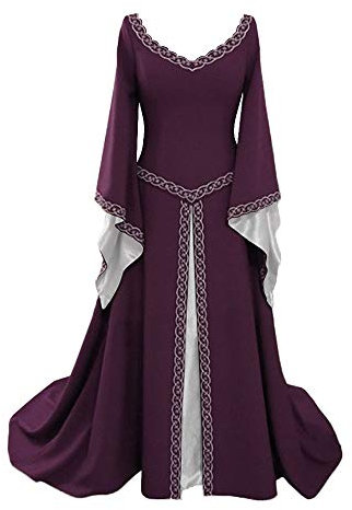 YUDATPG Robe médiévale, évasée, à manches longues, de la Renaissance pour femme, nuisette paysanne, costume d'Halloween, robe de fée gothique, chemise de nuit, violet, L