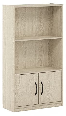 Furinno Gruen 3-Tier Open Shelf Bookcase with 2 Doors Storage, Metropolitan Pine