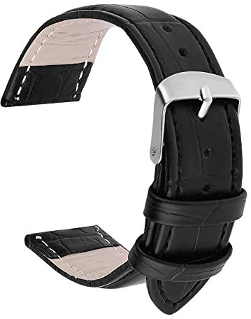 TIESOME Leder-Uhrenarmband, echtes genarbtes Kalbsleder, Ersatzarmband aus Edelstahl, Schnalle, Uhrenarmband für Herren und Damen, 18 mm, Leder