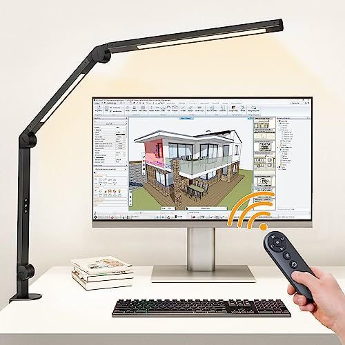 EppieBasic Schreibtischlampe LED Klemmbar mit Remote,Doppelte Licht LED Tischlampe Dimmbar,Tageslichtlampe schreibtischleuchte für Homeoffice 4-Farbmodi Schwenkarm Monitor Lampe für Büro