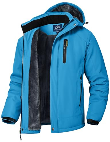 donhobo Men's Waterproof Hiking Jackets,Men Winter Ski Jackets,Outdoor Fleece Walking Jacket Coat Blue L