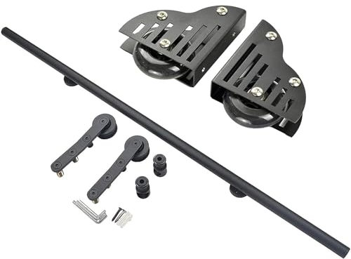 Rolling Library Ladder Hardware Kit - Sliding Ladder Hardware Kit - Bookcase Sliding Ladder Rails, Sliding Sliding Door Hardware Kit, Library Mobile Ladder Rail Accessories, Black Carbon Steel ( Size