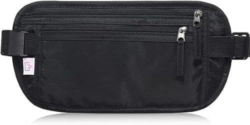 LEXICANMHS Reise Bauchtasche Diebstahlsicher,Geldgürtel für Damen und Herren,Flache Bauchtasche Handy unter Kleidung,Flache Gürteltasche Klein mit RFID Schutz passend für Reisepass (Schwarz)