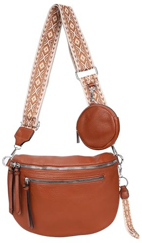 irisaa Umhängetasche Damen Crossbody Bag, 3 in 1 Schultertasche, Bauchtasche mit Reißverschluss und Verstellbarem breitem Gurt, Handtasche für Männer Frauen, DKB Farbe:Braun Doppel