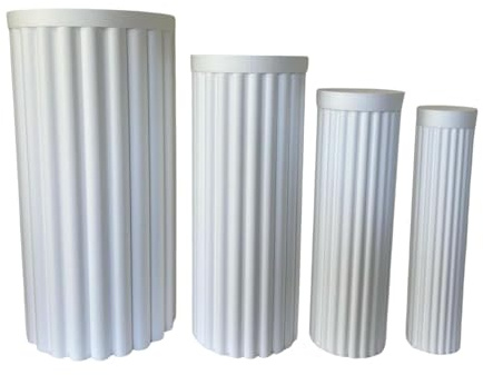 NonSoloFimo Set da 4 Cilindri Plissettati Impilabili di Polistirolo Alta densita con Tappo Tondo Altezza 90 cm Bianchi