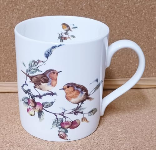 Rainbow Decors Robin Birds Scene Mug Fine Bone China Large Balmoral 400 ml 14 fl oz Cup Hand Decorated in UK