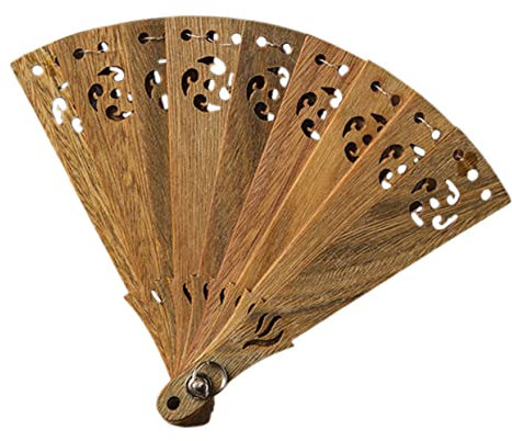 Lurrose Wooden Folding Fan Car Pendant Vintage Hand Fan Keyring Keychain Ornament Decorative Hanging for Bag Keyring