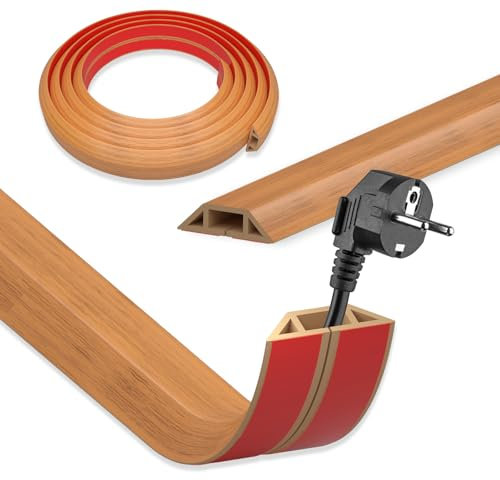 DIKARIYA Cache Cable Sol Bois, 3mx40mm Passage de Cable au Sol, Petit Canal de Câble Flexible, Protege Cable Sol, PVC Goulotte Passe Cable Sol, Cache Fil Électrique Auto-Adhésif pour Tous Les Câbles