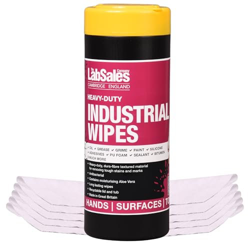 Labsales Heavy Duty Industry Cleaning Wipes, Antibacterial, XL Textured Wipes For Hands, Surfaces & Tools, Tough On Stains Kind On Skin, Tub Of 50 Wet Wipes