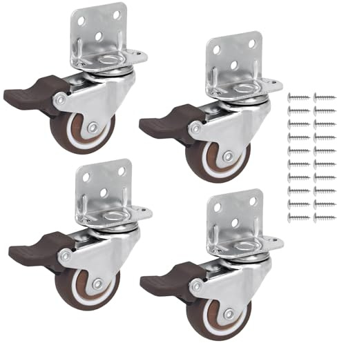 4 Stück Möbelrollen mit 20 Schrauben, Schwerlastrollen mit Bremse, Lenkrollen Set, Gummirollen, L-Montageplatte Schwenkrollen, Räder, Transportrollen für Krippen, Blumenständer, Möbel, Kabinett, Tisch