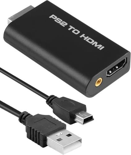 Qaum PS2 a HDMI Adaptador de audio de vídeo para Playstation 2 HDMI Convertidor Componente con salida de audio de 3,5 mm y cable de 20 cm para TV Monitor Retro Gaming HDTV, 480i/480P/576i Modos