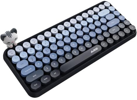 FELiCON Ajazz 308i Kabellose Retro Tastatur, Bluetooth Silent Cute Computer Tastatur mit Runder Punk Tastenkappe, Matte Textur Kompakte 84 Keys, QWERTY, Typewriter Design für PC, Laptop, Mac - Blau