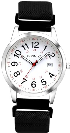 JewelryWe Damenuhr Herrenuhr Geflochten Elastisch Kalender Analog Quarz Armbanduhr Damen Herren Gewebt Stretcharmband Senioren Uhr mit Stoffarmband & 12/24 Stunden Großen Zahlen Zifferblatt
