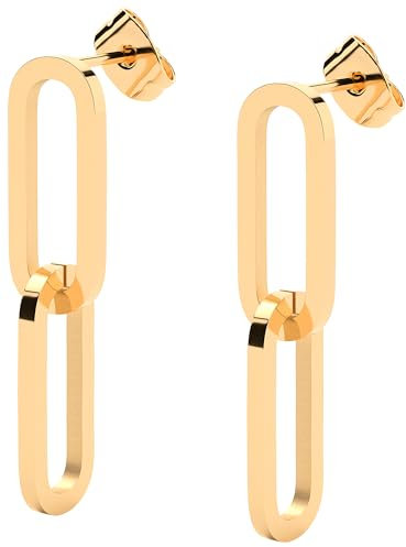 THIORA 'Island Links' Ohrringe Gold Damen | Edelstahl 18kt Gold Hängende Glieder-Ohrstecker