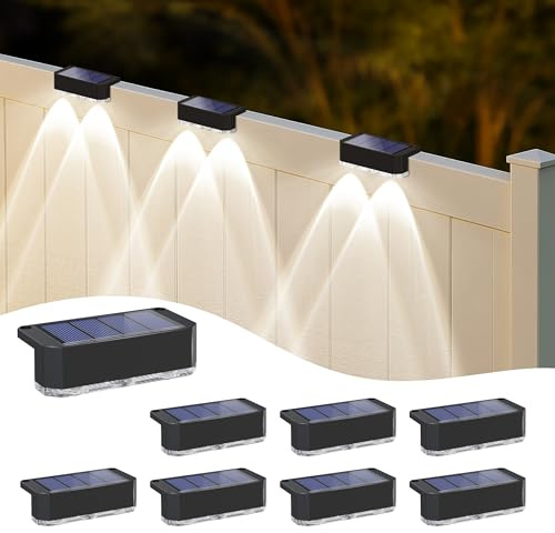 Peasur Solarlampen für Außen, Solar Zaunleuchten Aussenleuchte, Wasserdichte Solarleuchte Zaun, Solar Wandleuchte Aussen für Stufen, Terrasse, Treppen, Balkon,8 Stück,Kaltweiß