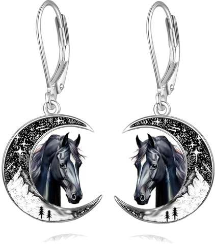Schwarze Katze/Fledermaus/Spinne/Kürbis/Wolf/Roter Kardinal Silber 925 Damen Hängend Leverback Ohrringe Mond Tier Schmuck Geschenke für Frauen