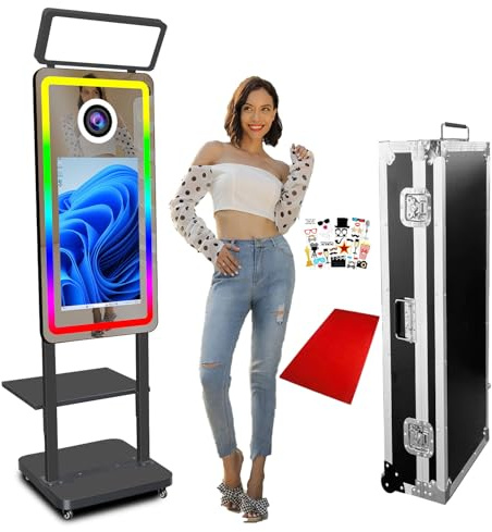 Upgraded 40 Magic Mirror Fotoautomat mit Tablett, 21,5'' Touchscreen Fotobooth-Maschine für Selfies, Touch All-in-One, Veranstaltungsverleih-Geschäft (Black, 40 Inch)