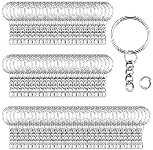 Yuaerbuo 280 Stück 25mm Schlüsselanhänger Basteln Set | 140 Silberner Schlüsselring mit Kette, 140 Offene Binderinge, Schlüsselanhänger Selber Machen Set für Handgefertigten DIY