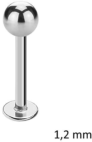 Treuheld® | 1,2mm x 5mm Piercing Labret | Kugel 2,5mm | Chirurgenstahl 316L | Silber | Lippenpiercing Stecker | Lippe, Ohr, Helix, Tragus, Medusa