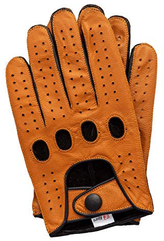 Riparo Herren Fahrhandschuhe aus Leder, umgekehrt genäht Touchscreen Texting, Cognac/Schwarz, Medium