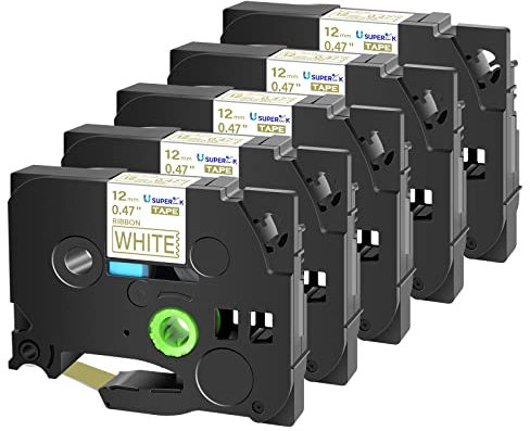 USUPERINK Kompatibles Etikettenband, Ersatz für Brother P-Touch TZ-R234 TZe-R234 TZeR234 TZR234, Gold auf weißem Satinband, verschönert Stoffbänder, funktioniert mit PT D210 PTD400AD 12 mm x 4 m, 5